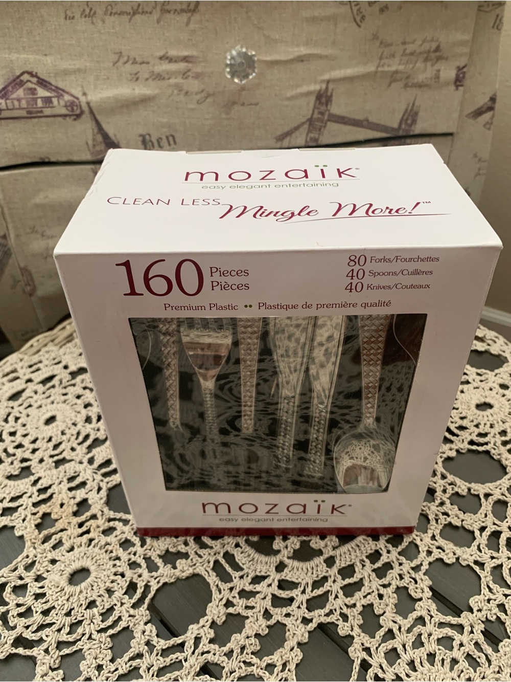 NEW Mosaic Cutlery: 160 Pieces, Outdoor Parties, Silver, BPA Free Plastic